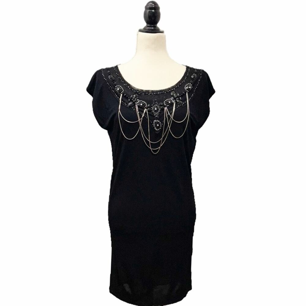 Alice + Olivia Black Embellished Neckline Dress